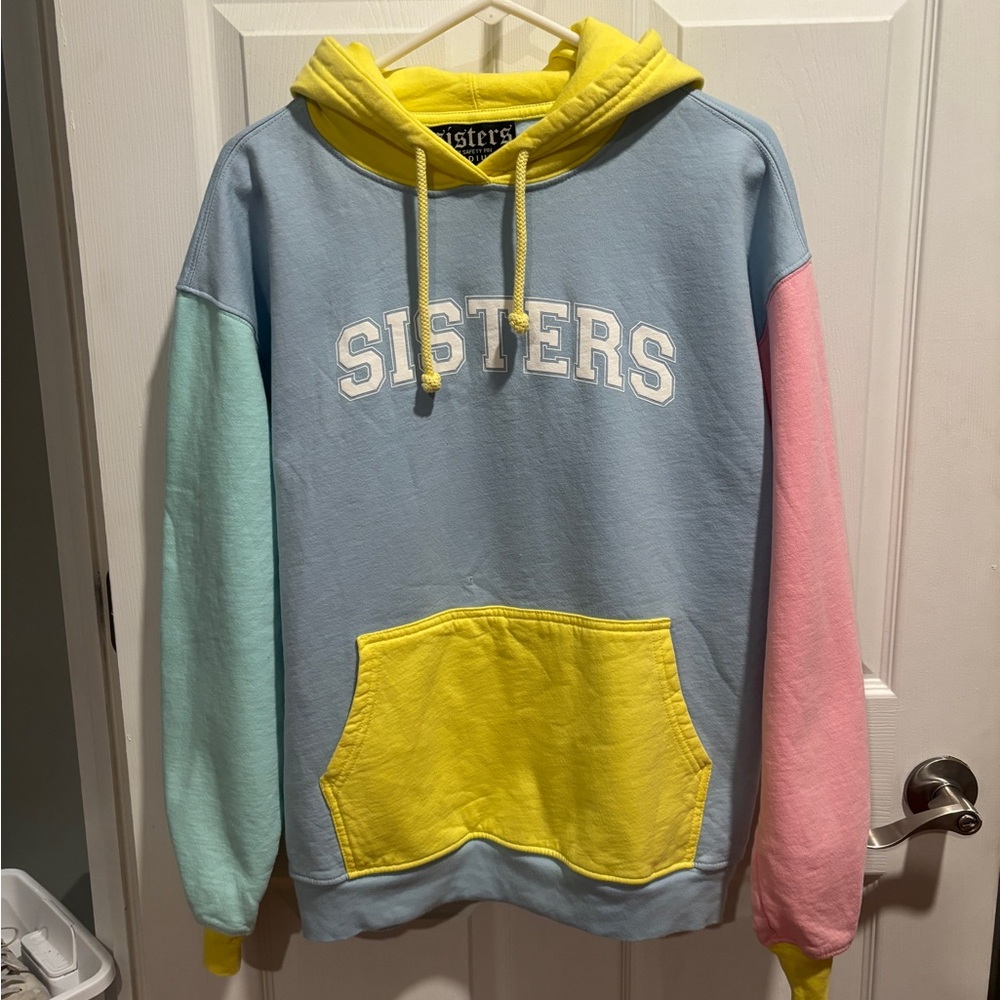 Colorful Women's Hoodie with 'Sisters' Print